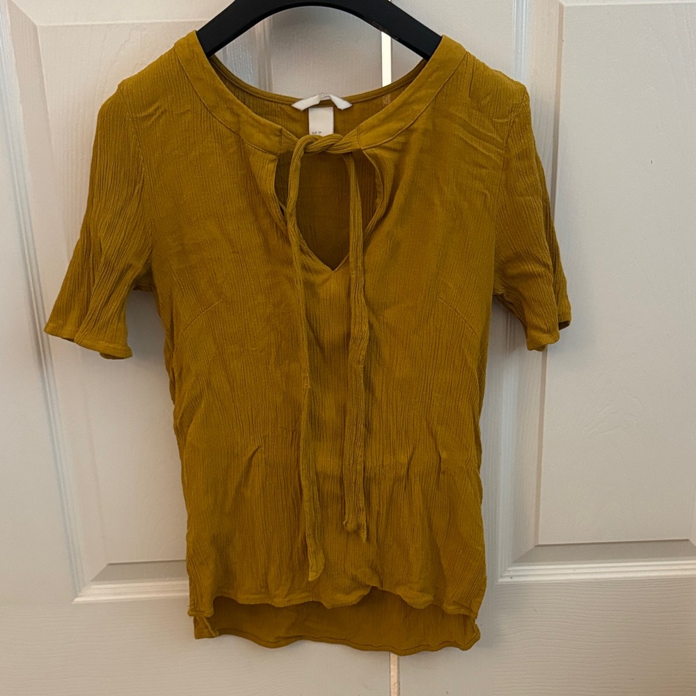 H&M Mustard Blouse with Tie Detail